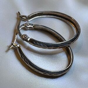 Silver Stamped 925 Elegant Silver Hoop Earrings